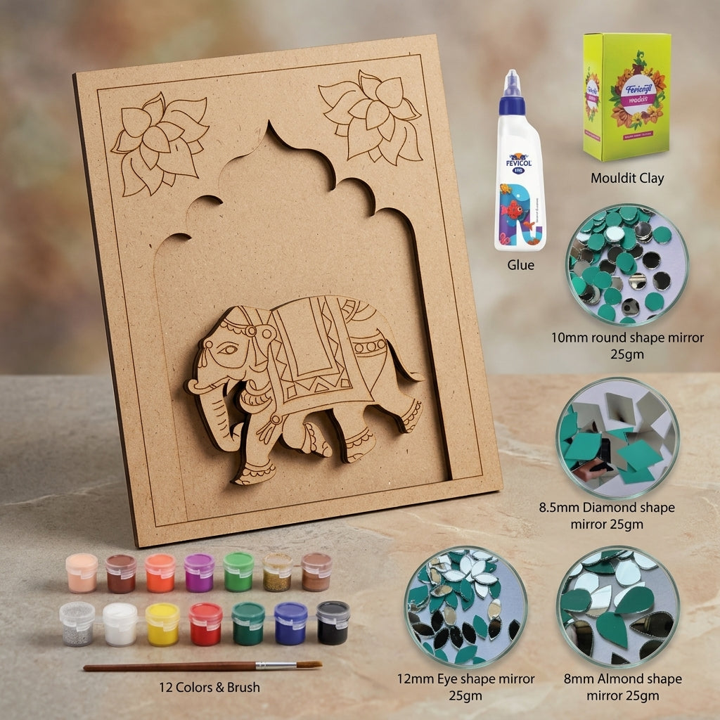 Diy Elephant Jarokha Lippan Art Kit With Mdf Base