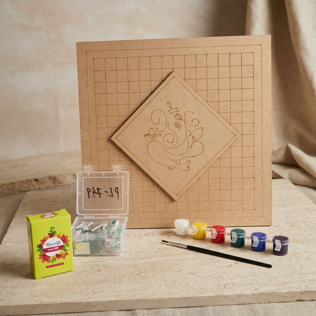 Diy Ganpati Lippan Art Kit With Mdf Base