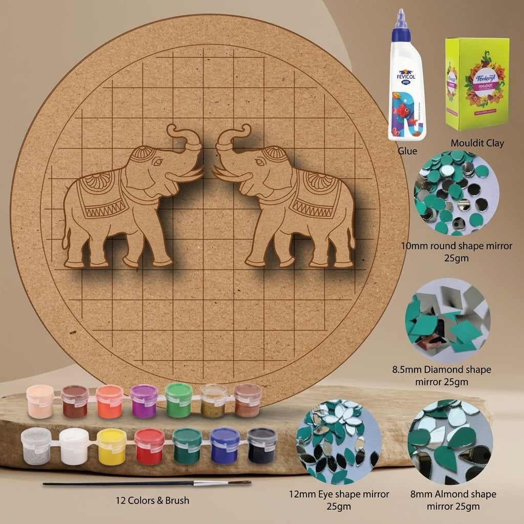 Diy Elephant Pair Lippan Art Kit With Mdf Base