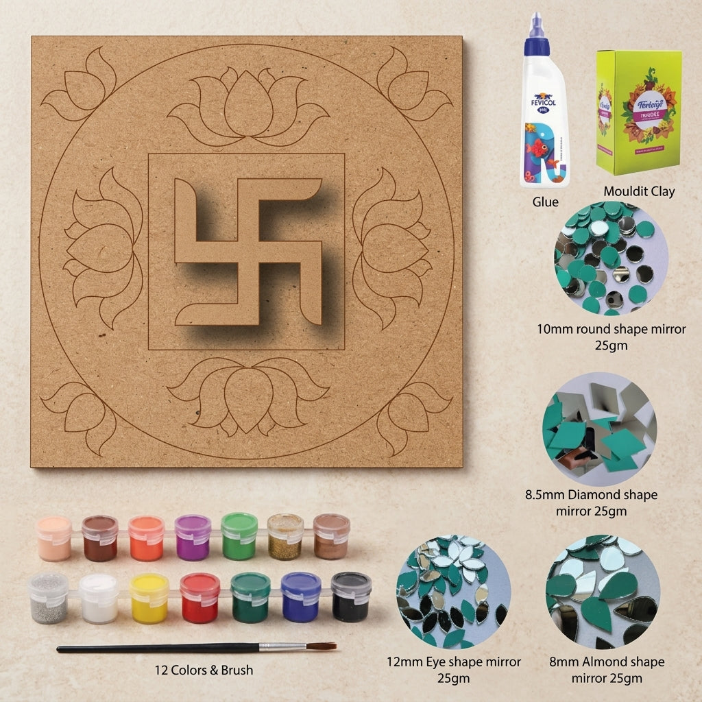 Diy Single Swastik Lippan Art Kit With Mdf Base