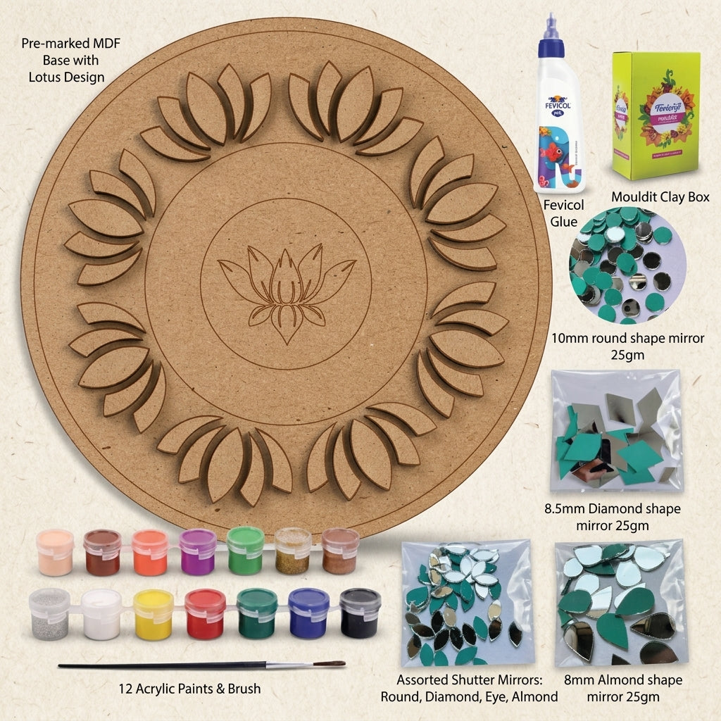 Diy Lotus Mandala Lippan Art Kit With Mdf Base
