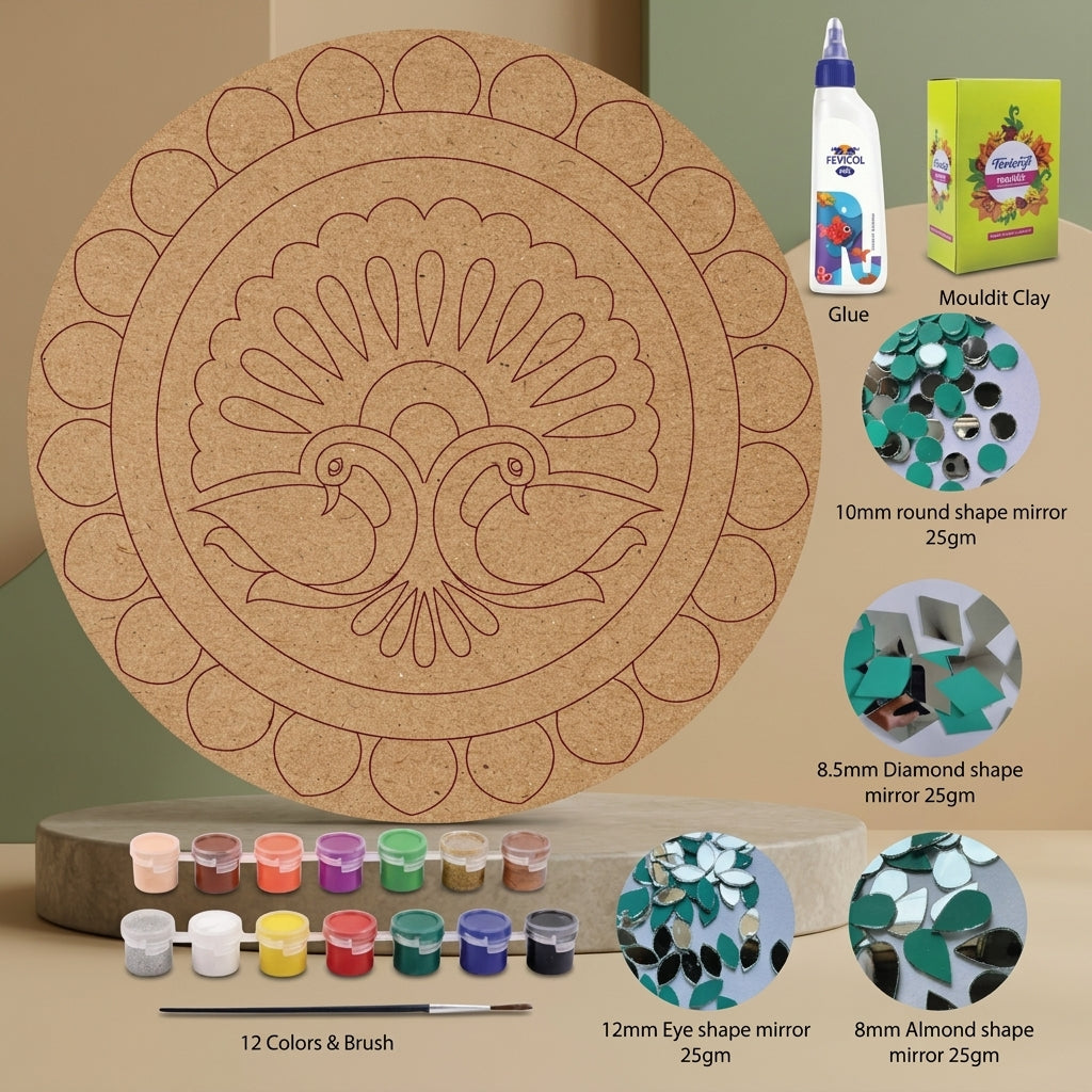 Diy Peacock Lippan Art Kit With Mdf Base