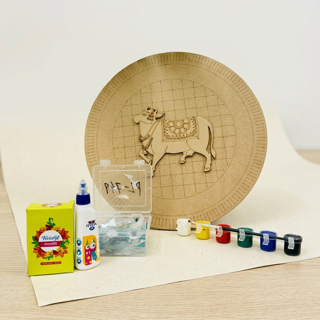 Brown Mdf Cow Design Diy Lippan Art Kit For Kids And Adults