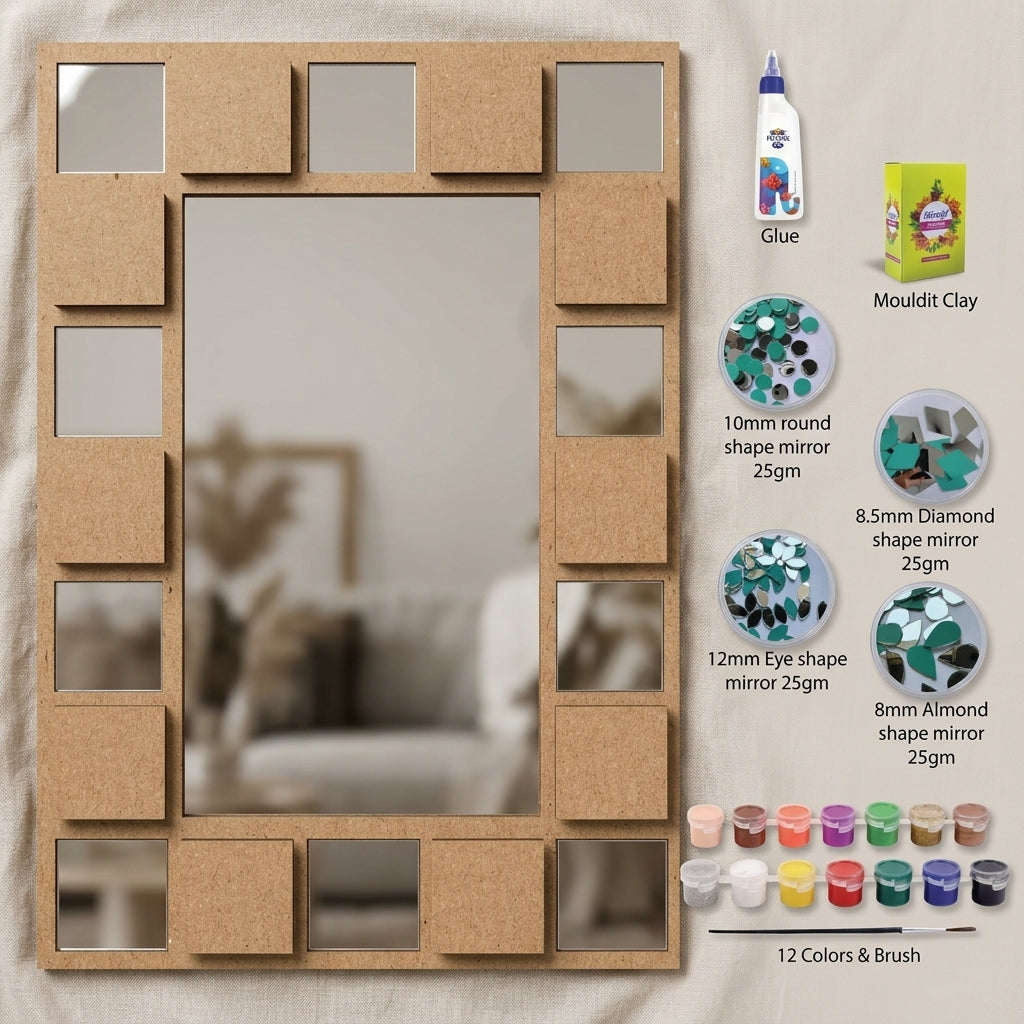 Brown Mdf Square Mirror Block Diy Lippan Art Kit For Kids And Adults