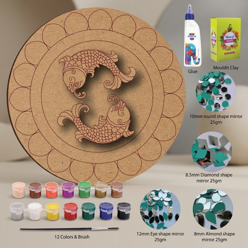 Brown Mdf Fish Motif Diy Lippan Art Kit For Kids And Adults