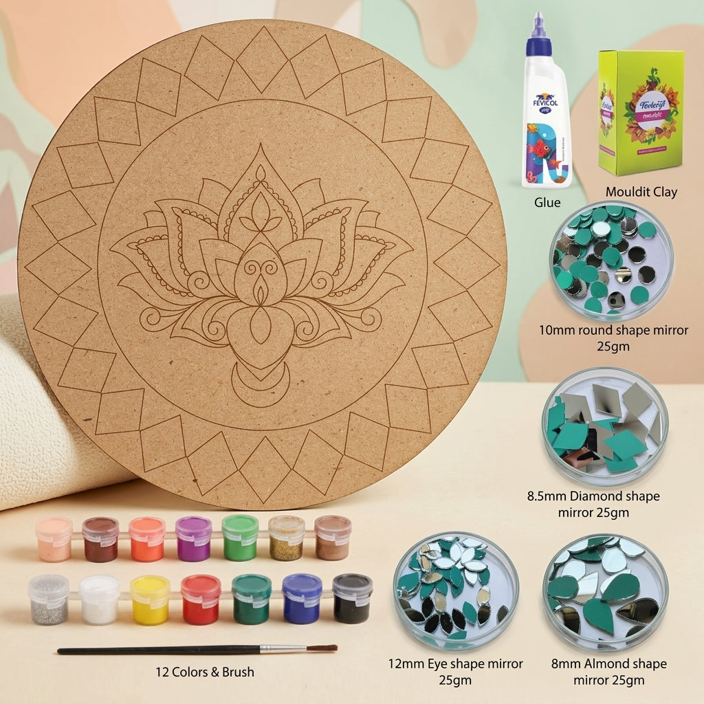 Brown Mdf Lotus Flower Diy Lippan Art Kit For Kids And Adults