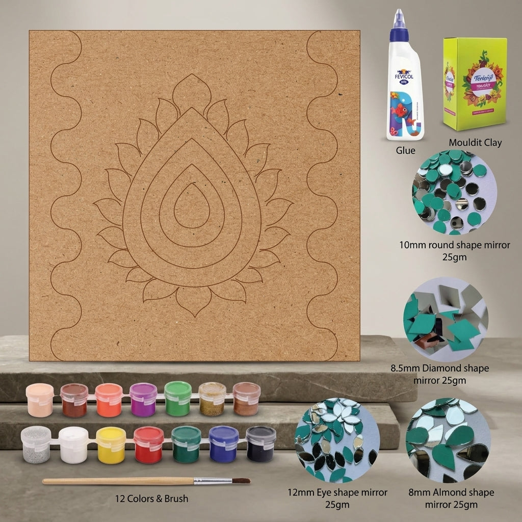 Brown Mdf Traditional Motif Diy Lippan Art Kit For Kids And Adults
