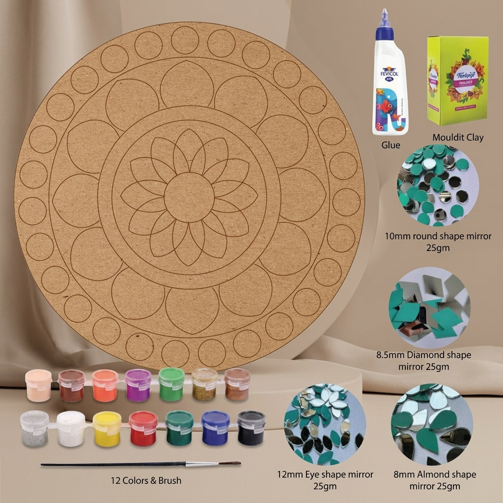 Brown Mdf Mandala Design Diy Lippan Art Kit For Kids And Adults