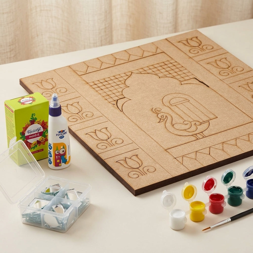 Brown Mdf Peacock Design Diy Lippan Art Kit For Kids And Adults