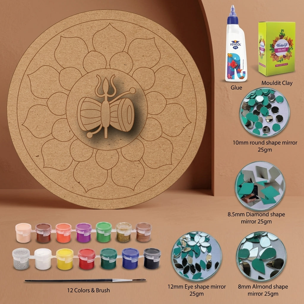 Diy Shiv Damru Lippan Art Kit With Mdf Base