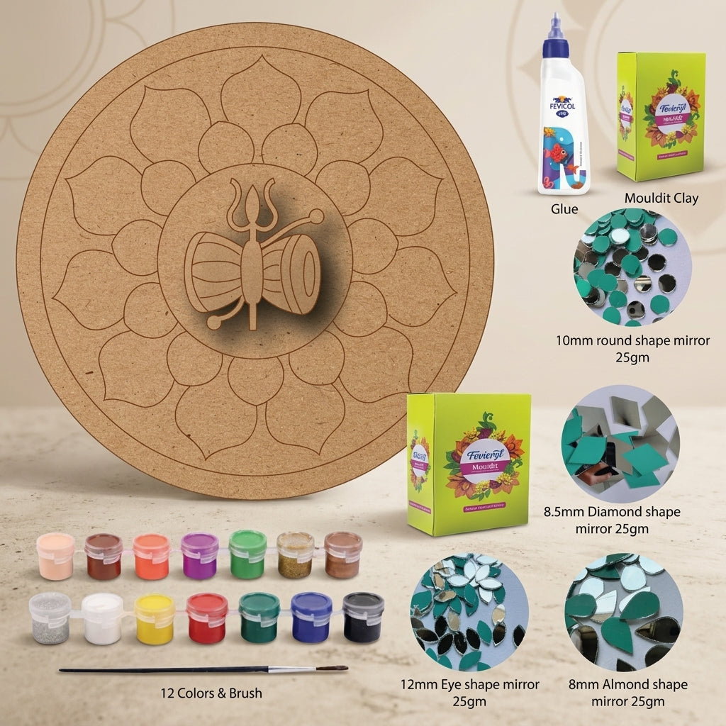 Diy Shiv Damru Lippan Art Kit With Mdf Base