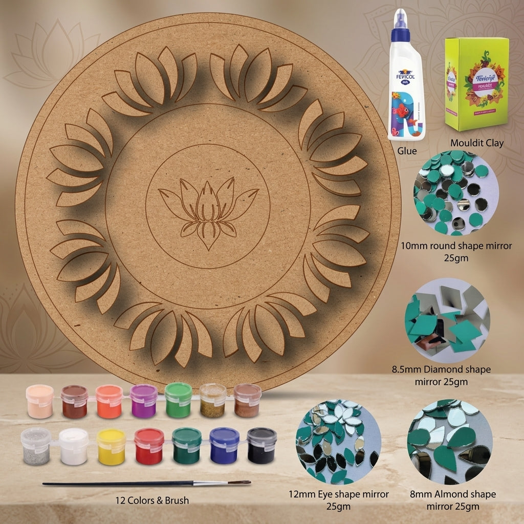 Diy Lotus Mandala Lippan Art Kit With Mdf Base