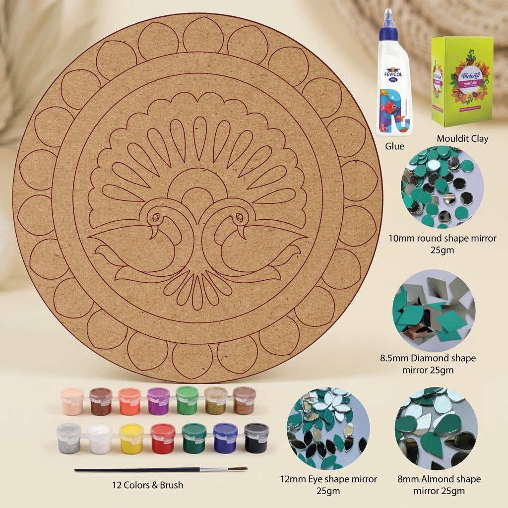 Diy Peacock Lippan Art Kit With Mdf Base