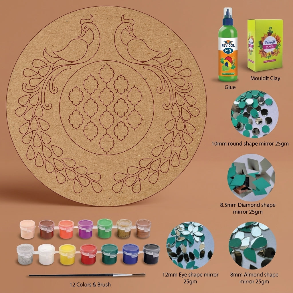 Diy Fancy Peacock Lippan Art Kit With Mdf Base