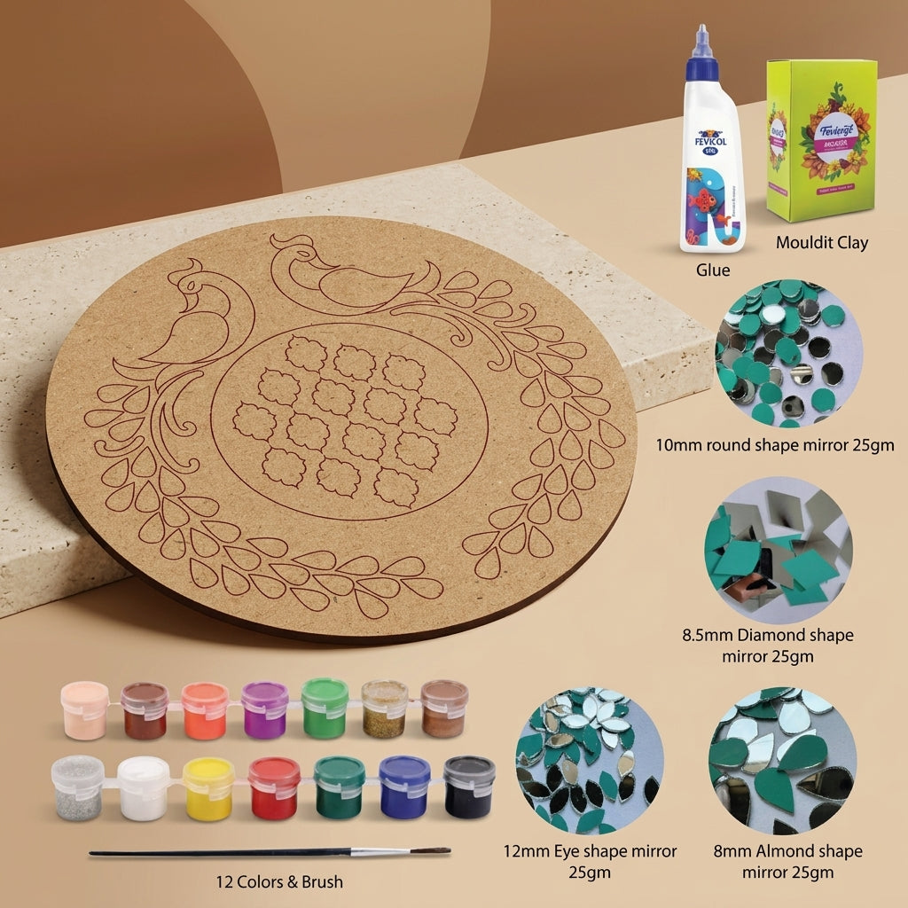 Diy Fancy Peacock Lippan Art Kit With Mdf Base