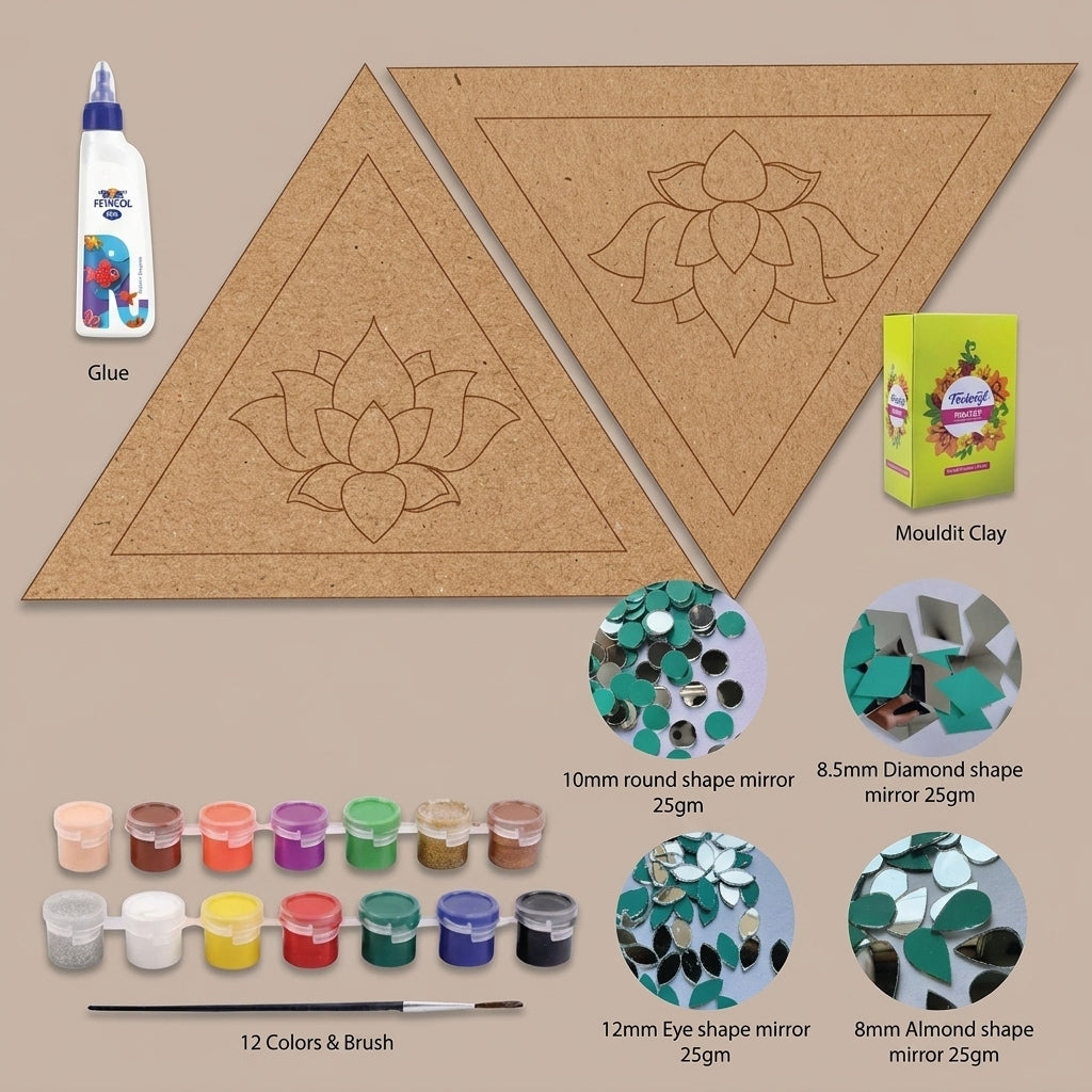 Brown Mdf Lotus Triangle Pair Diy Lippan Art Kit For Kids And Adults