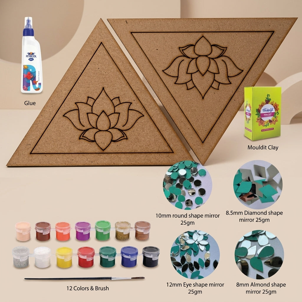 Brown Mdf Lotus Triangle Pair Diy Lippan Art Kit For Kids And Adults