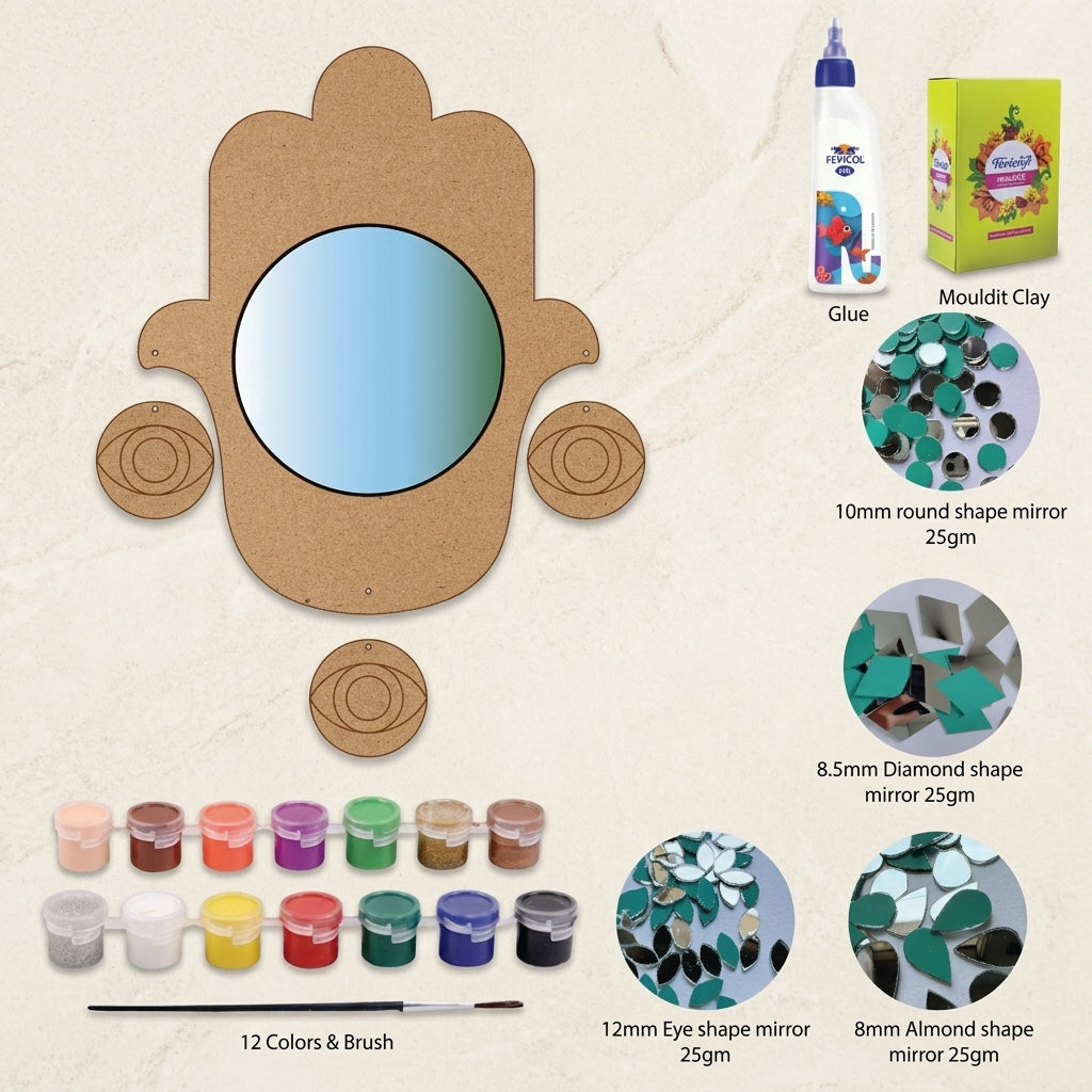 Brown Mdf Hamsa Hand Mirror Diy Lippan Art Kit For Kids And Adults