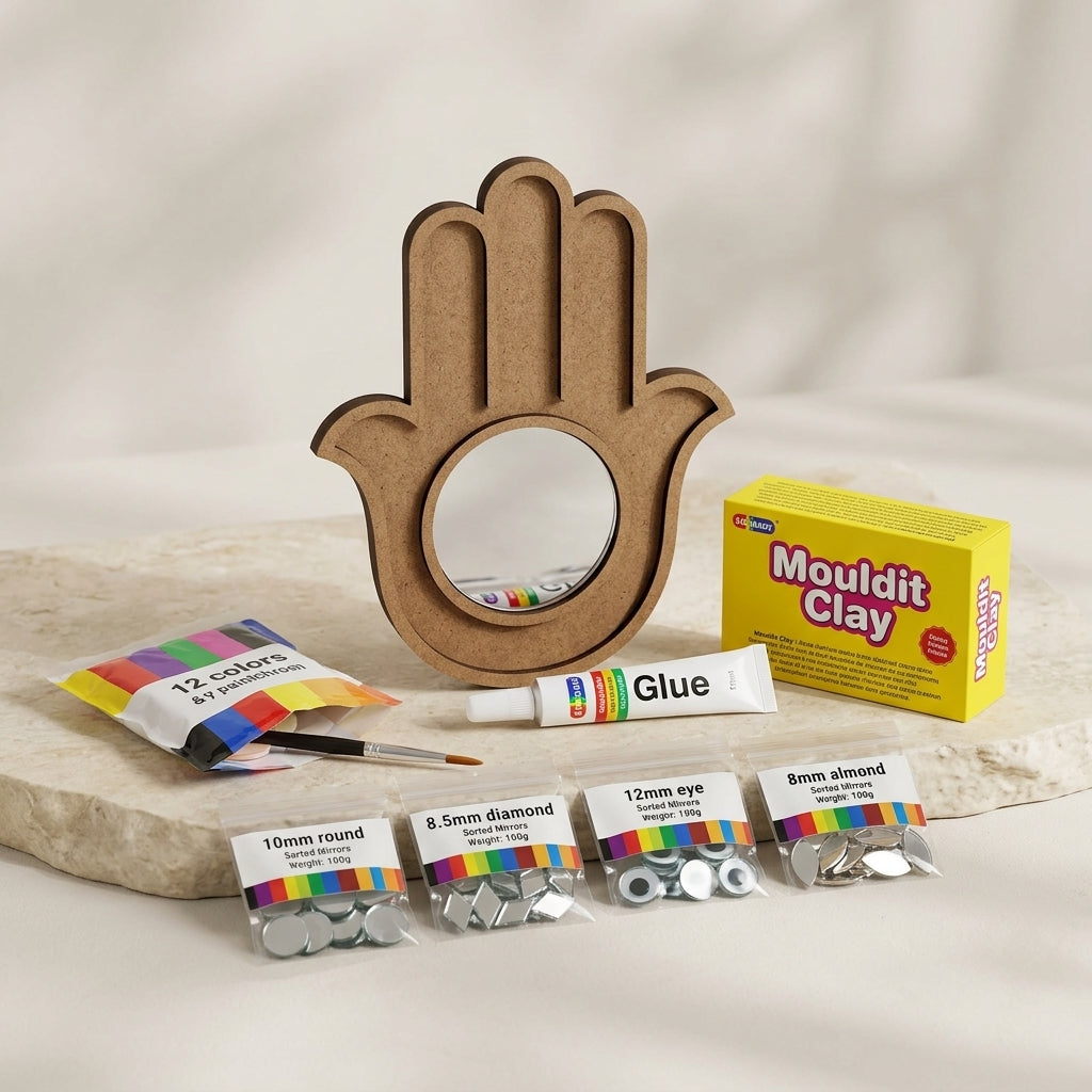 Brown Mdf Hamsa Hand Mirror Diy Lippan Art Kit For Kids And Adults