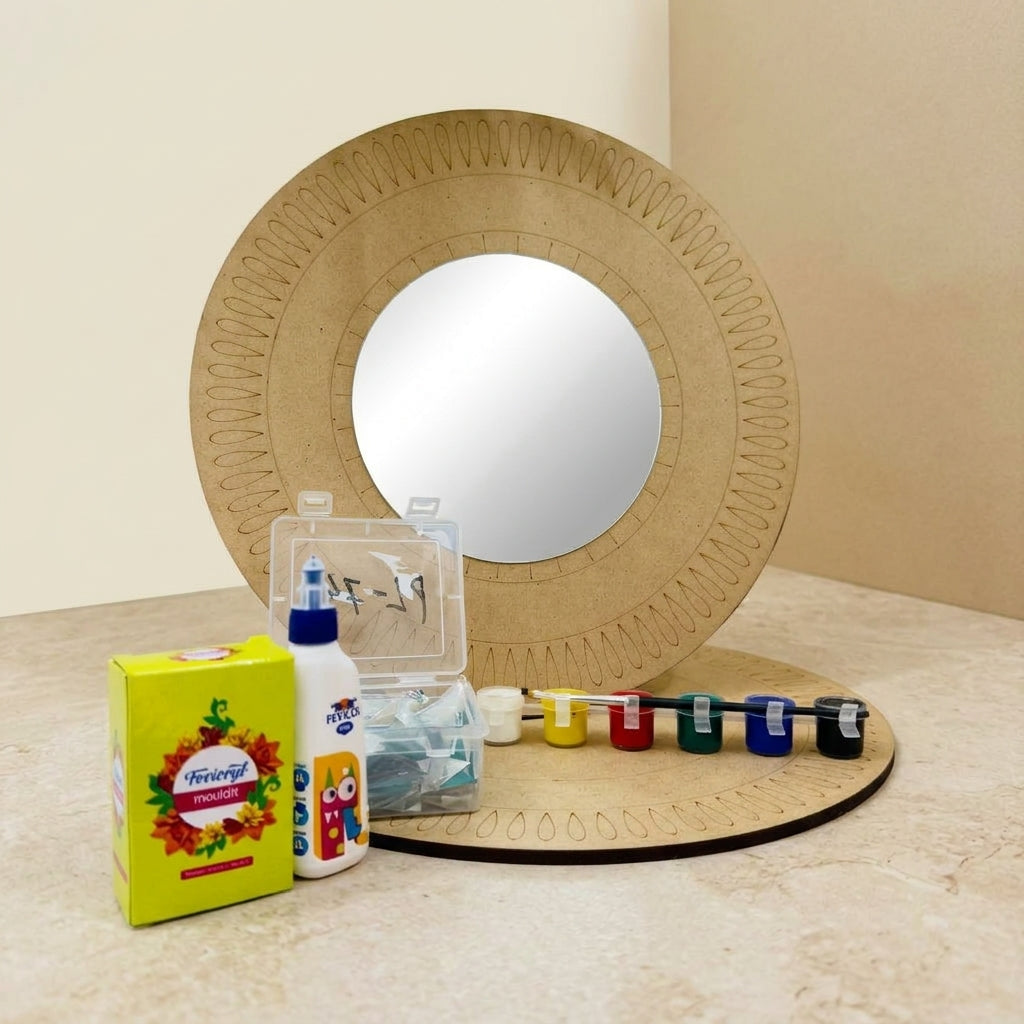 Brown Mdf Mirror Design Diy Lippan Art Kit For Kids And Adults