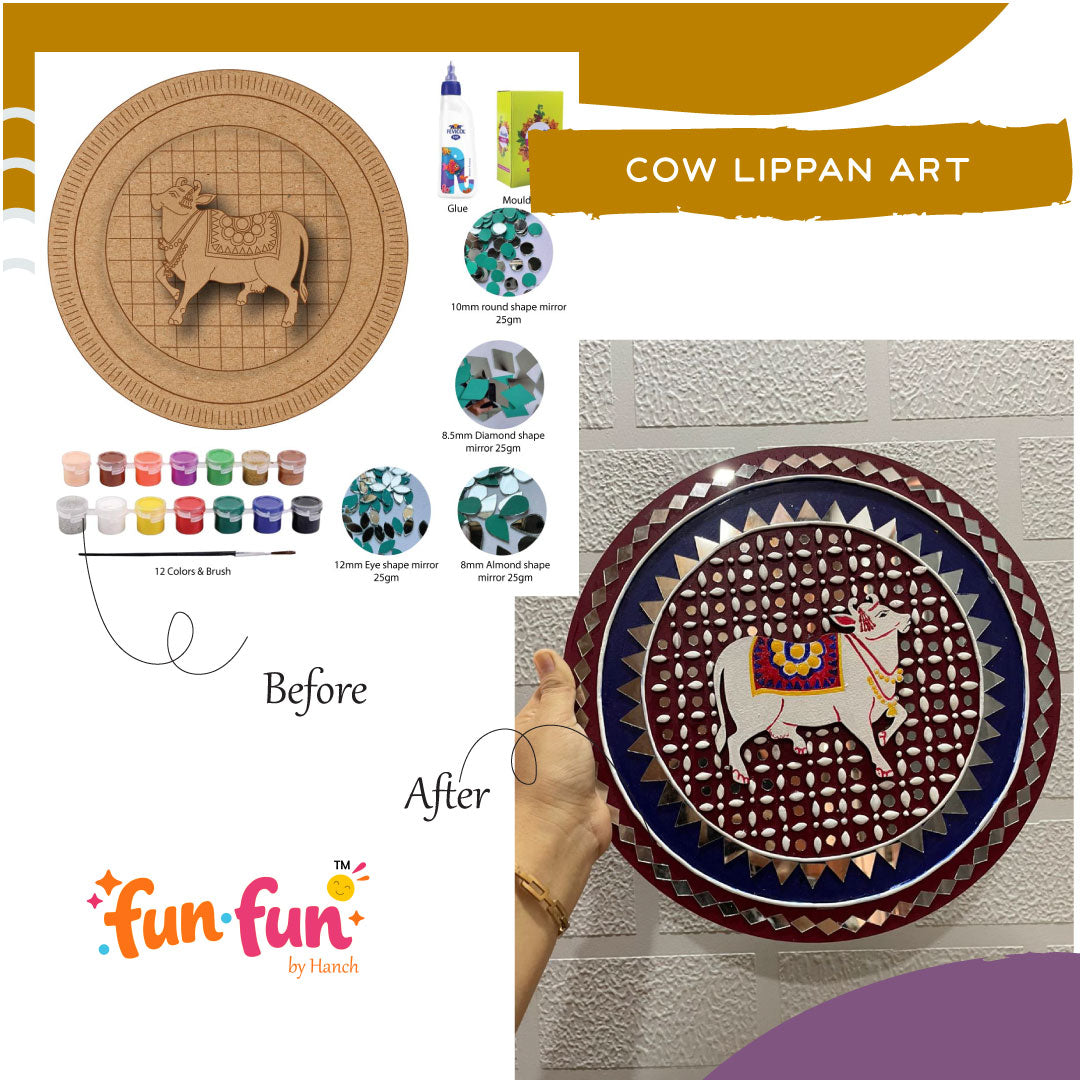 Brown Mdf Cow Design Diy Lippan Art Kit For Kids And Adults