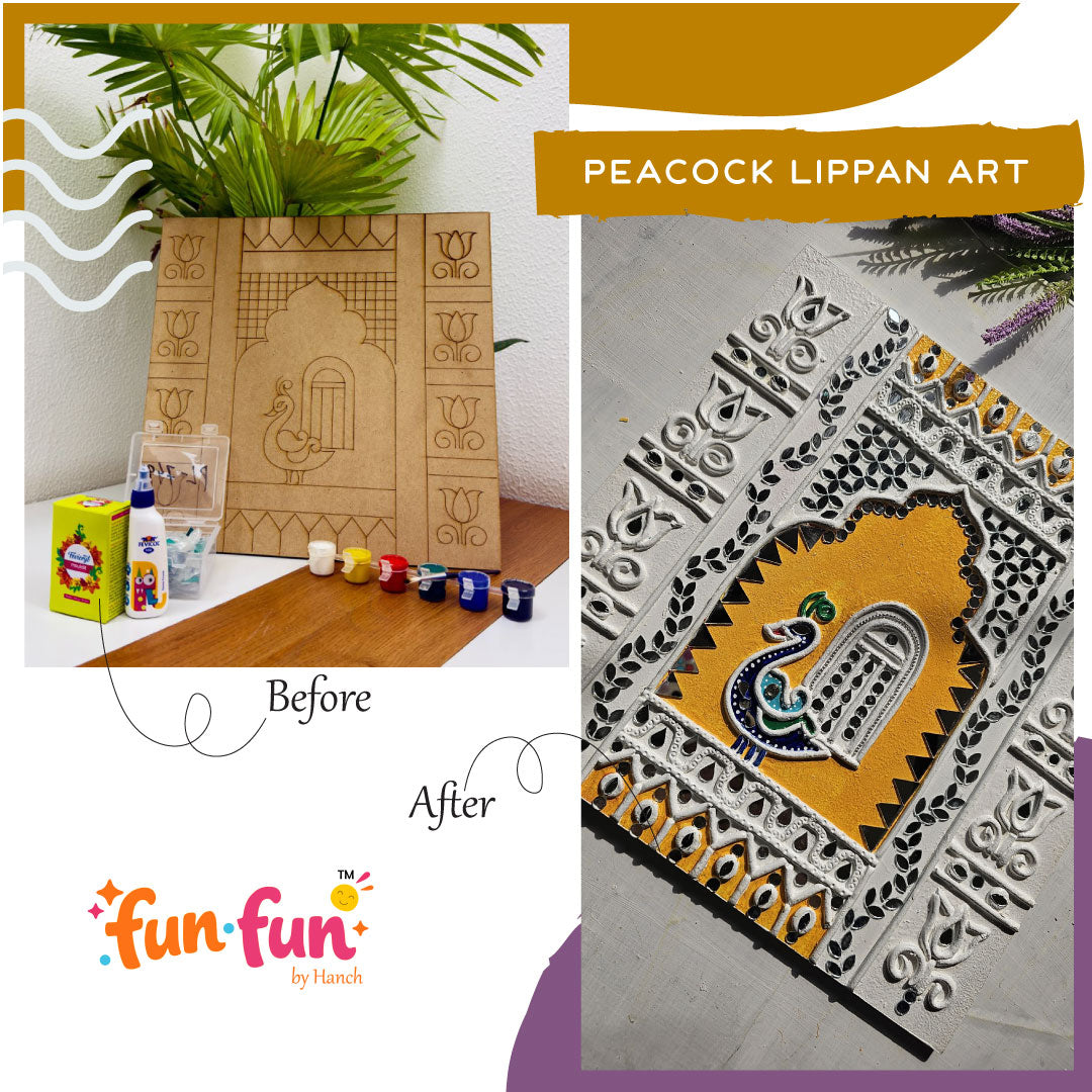 Brown Mdf Peacock Design Diy Lippan Art Kit For Kids And Adults